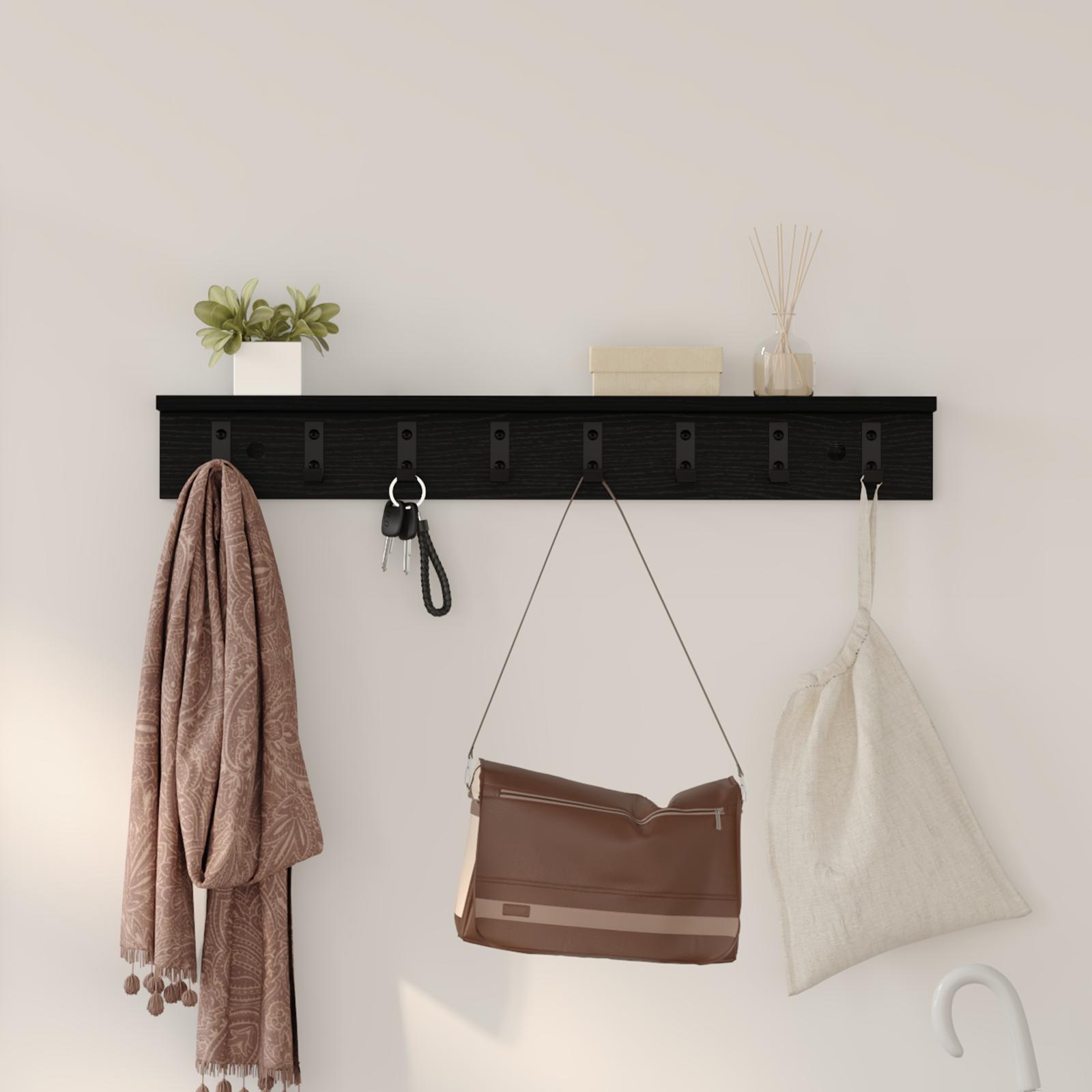 Vægmonteret Jakkeholder med hylde Sort eg 80 x 10.5 x 10.5 cm