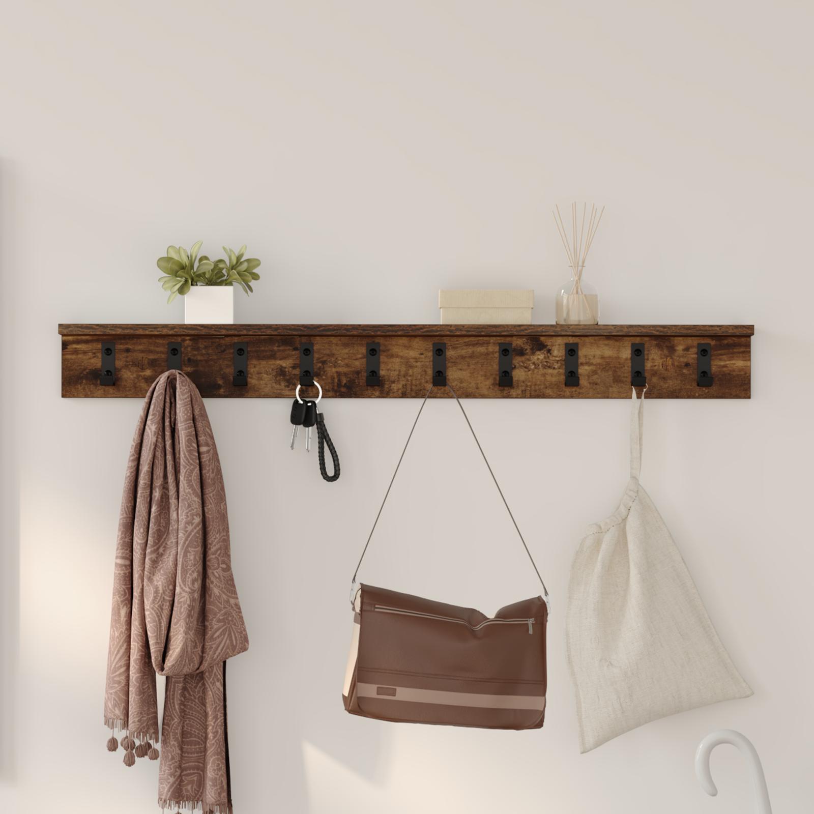 Vægmonteret Jakkeholder med hylde Røget eg 100 x 10.5 x 10.5 cm