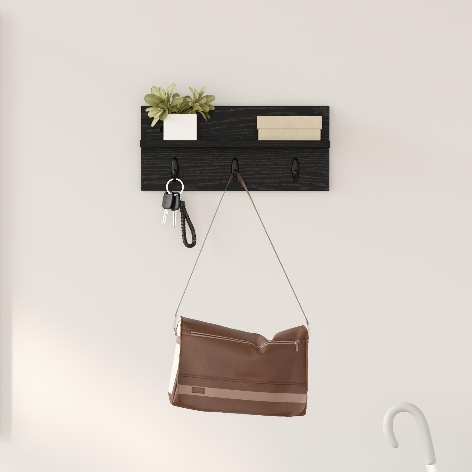 Vægmonteret knagerække - sort eg, 40 × 10,5 × 18 cm