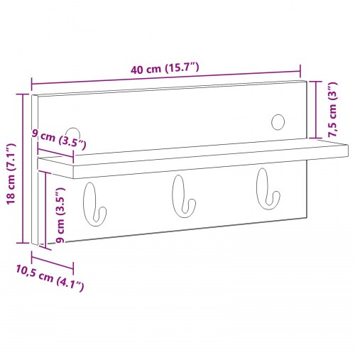 Vægmonteret Jakkeholder med hylde Røget eg 40 x 10.5 x 18 cm