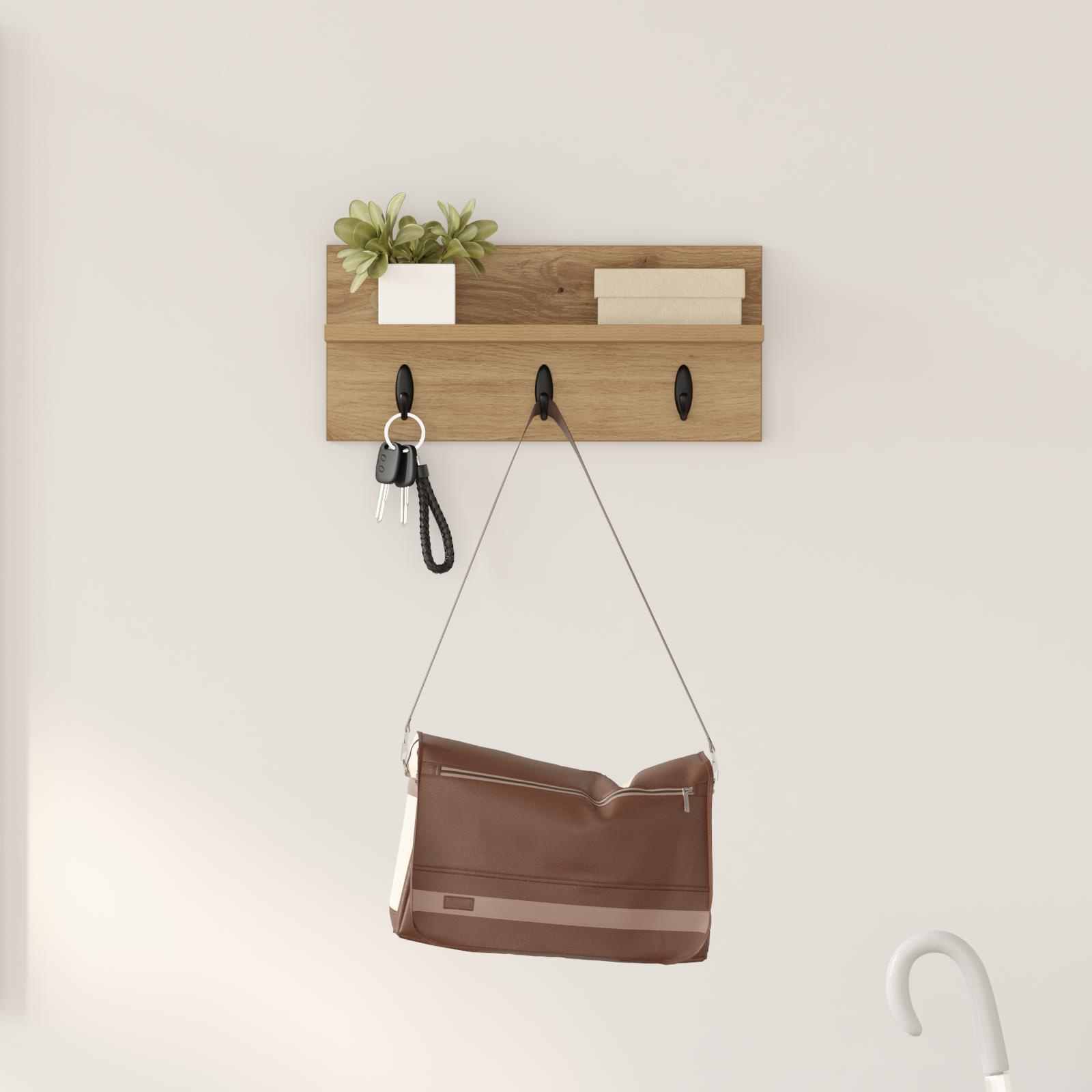 Vægmonteret knagerække med hylde - artisan egetræ, 40 × 10,5 × 18 cm