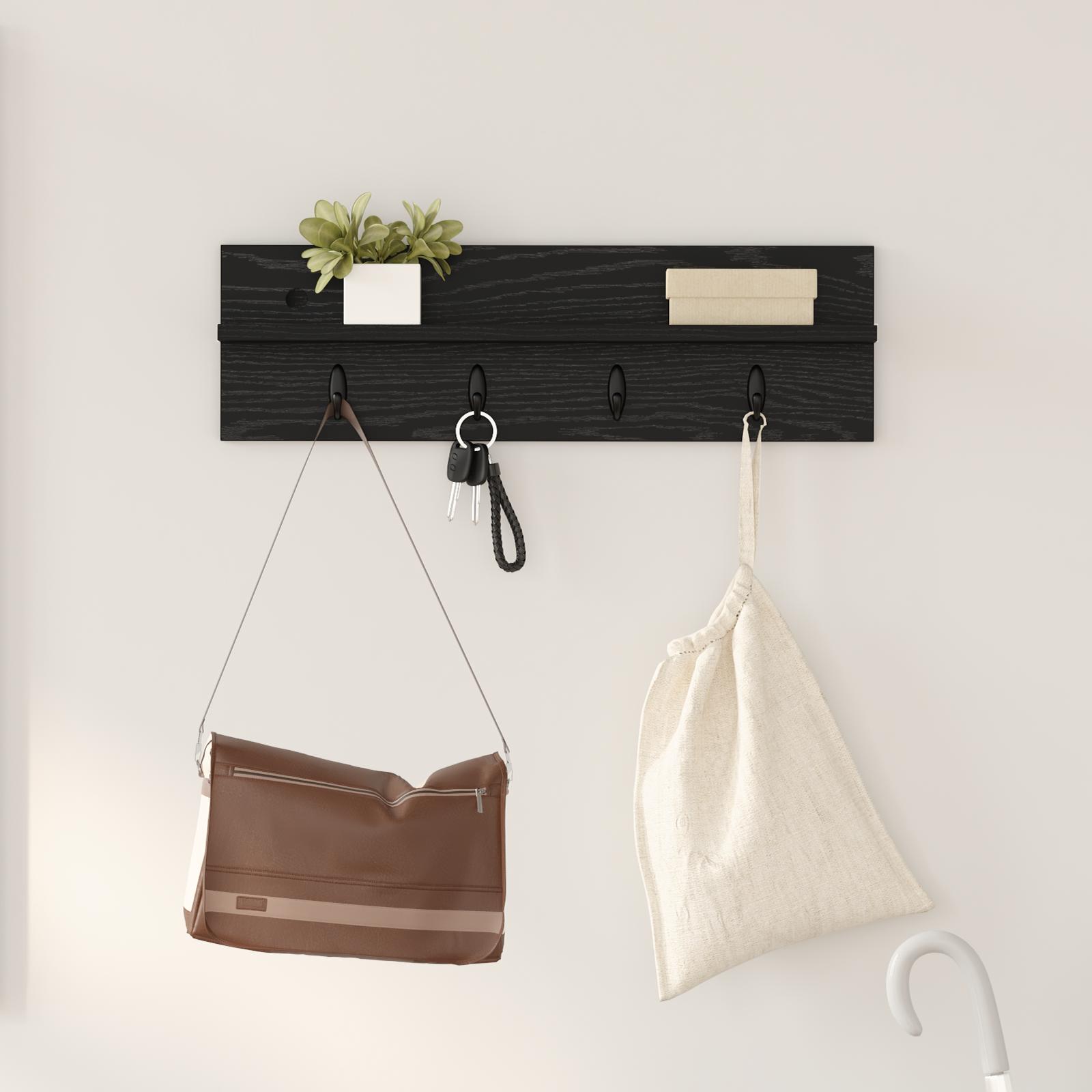 Vægmonteret Jakkeholder med hylde Sort eg 60 x 10.5 x 18 cm