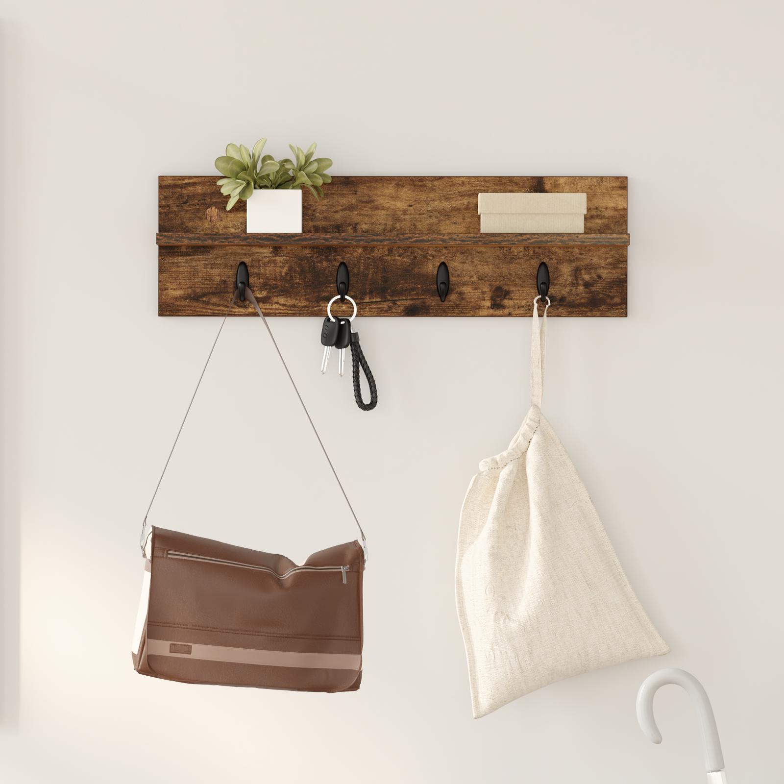 Vægmonteret Jakkeholder med hylde Røget eg 60 x 10.5 x 18 cm