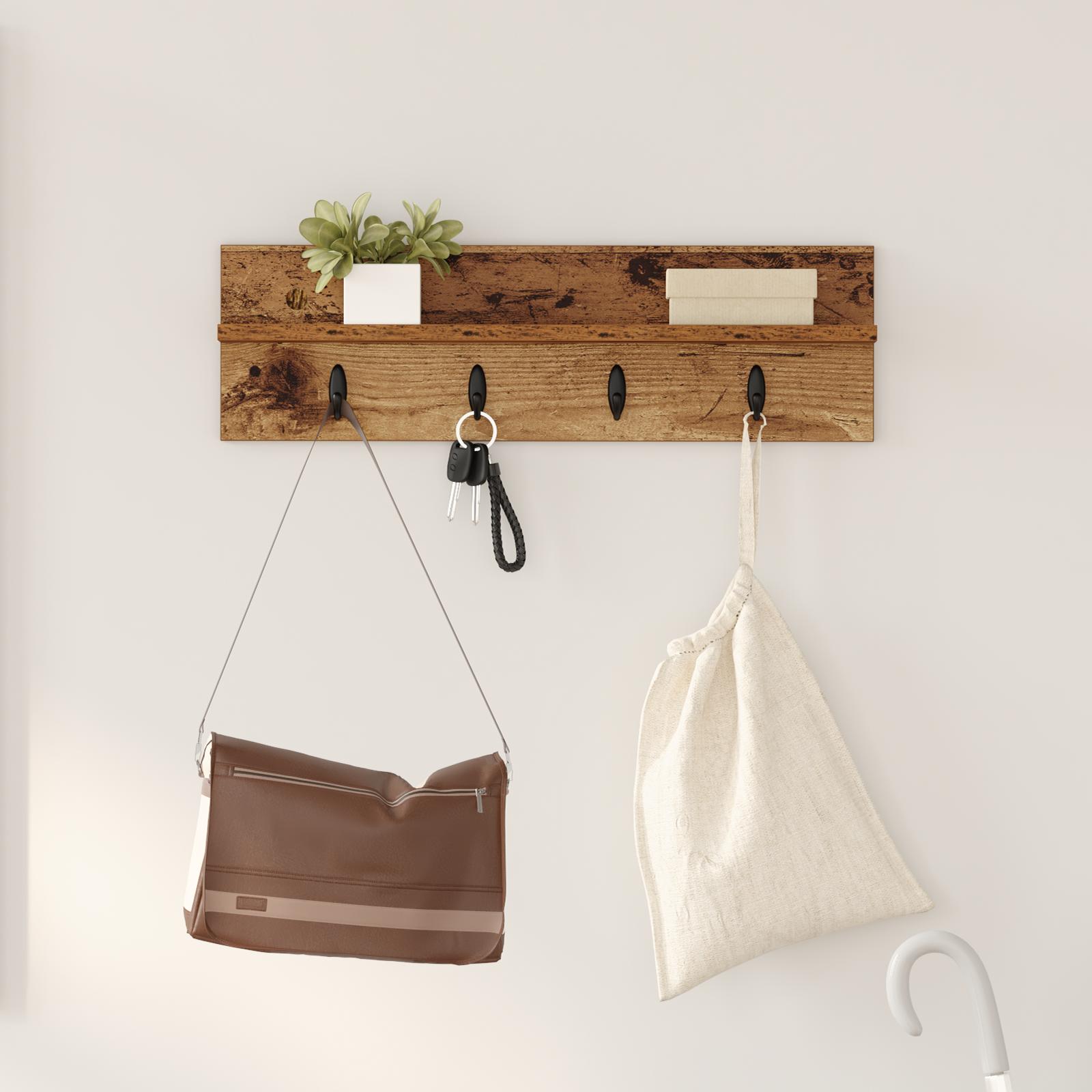 Vægmonteret Jakkeholder med hylde Gammelt træ 60 x 10.5 x 18 cm