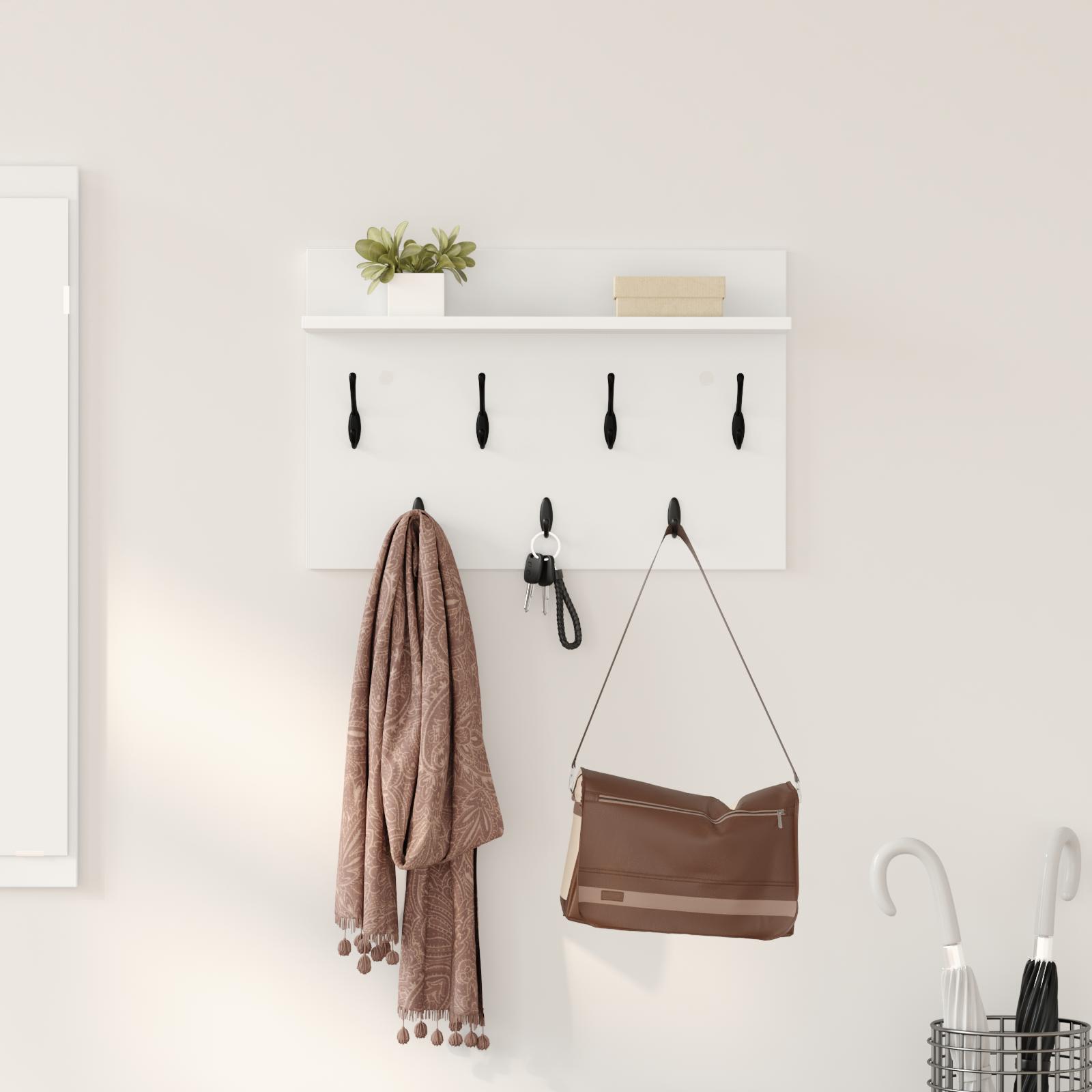 Vægmonteret Jakkeholder Konstrueret Træ - Hvid / 60 x 40 x 12 cm