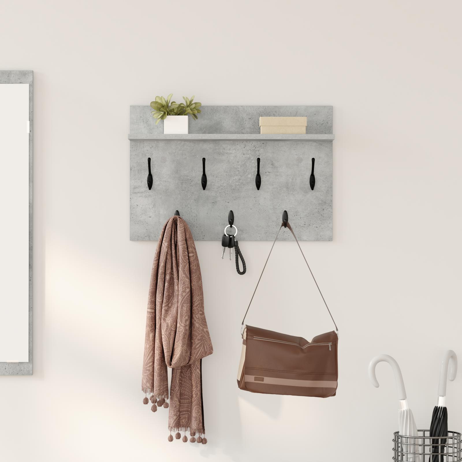 Vægmonteret Jakkeholder med hylde Betongrå 60 x 40 x 12 cm