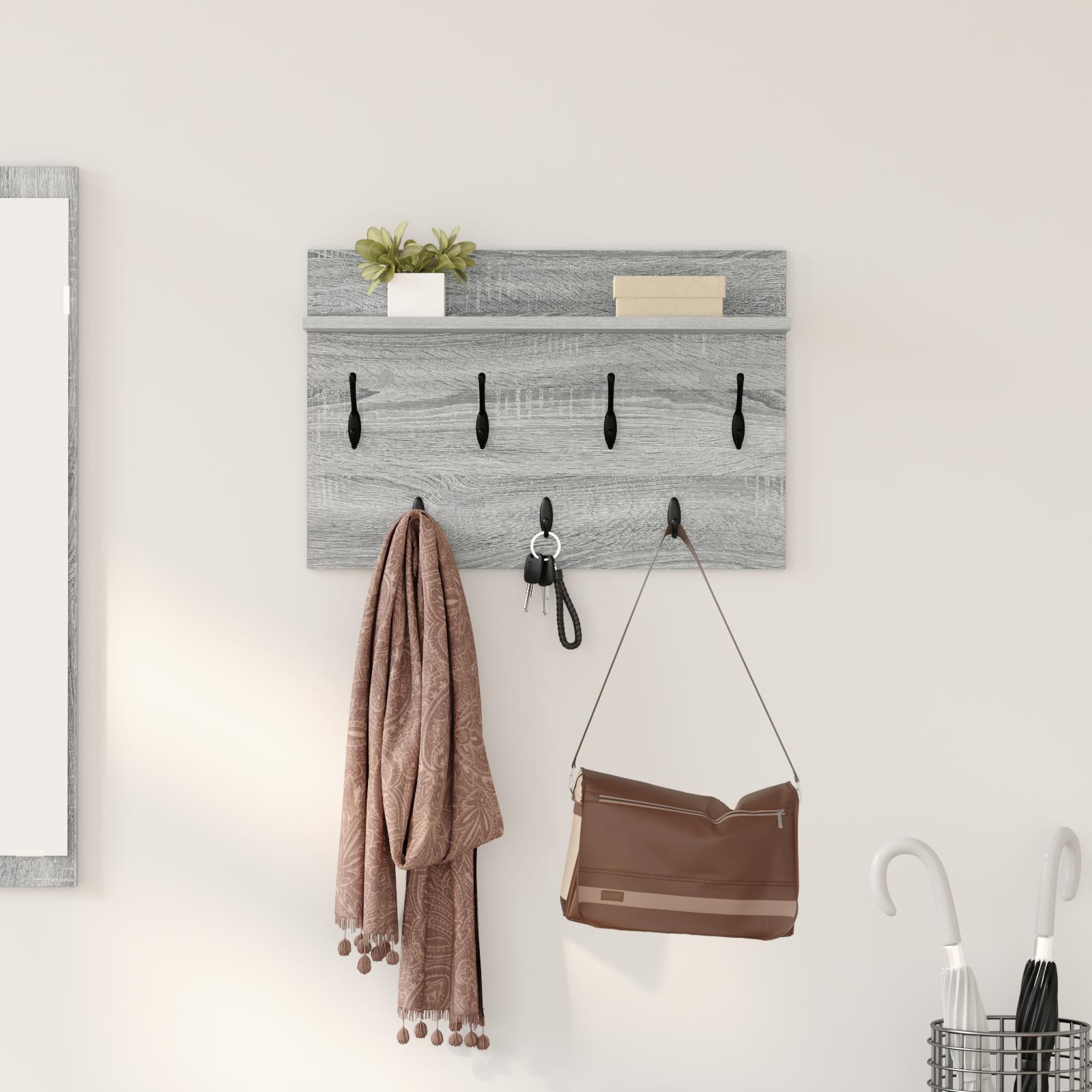 Vægmonteret Jakkeholder med hylde Grå sonoma-eg 60 x 40 x 12 cm