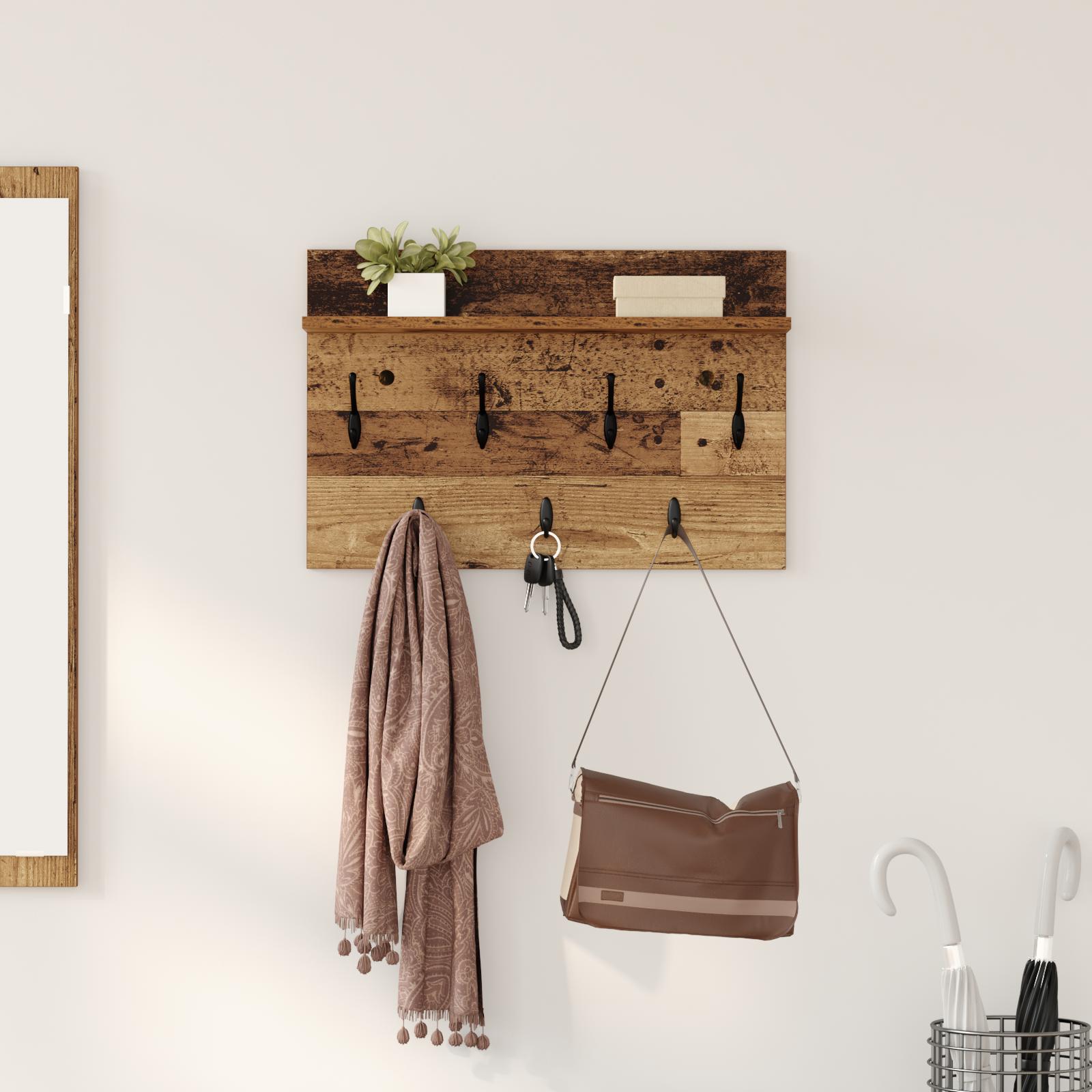 Vægmonteret Jakkeholder med hylde Gammelt træ 60 x 40 x 12 cm
