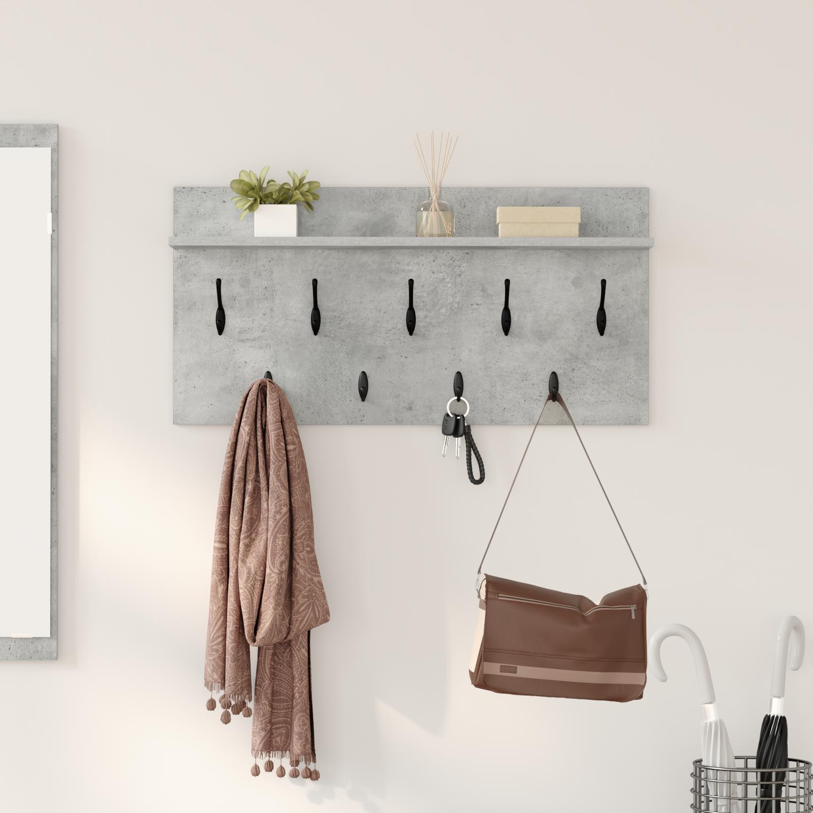 Vægmonteret Jakkeholder med hylde Betongrå 80 x 40 x 12 cm
