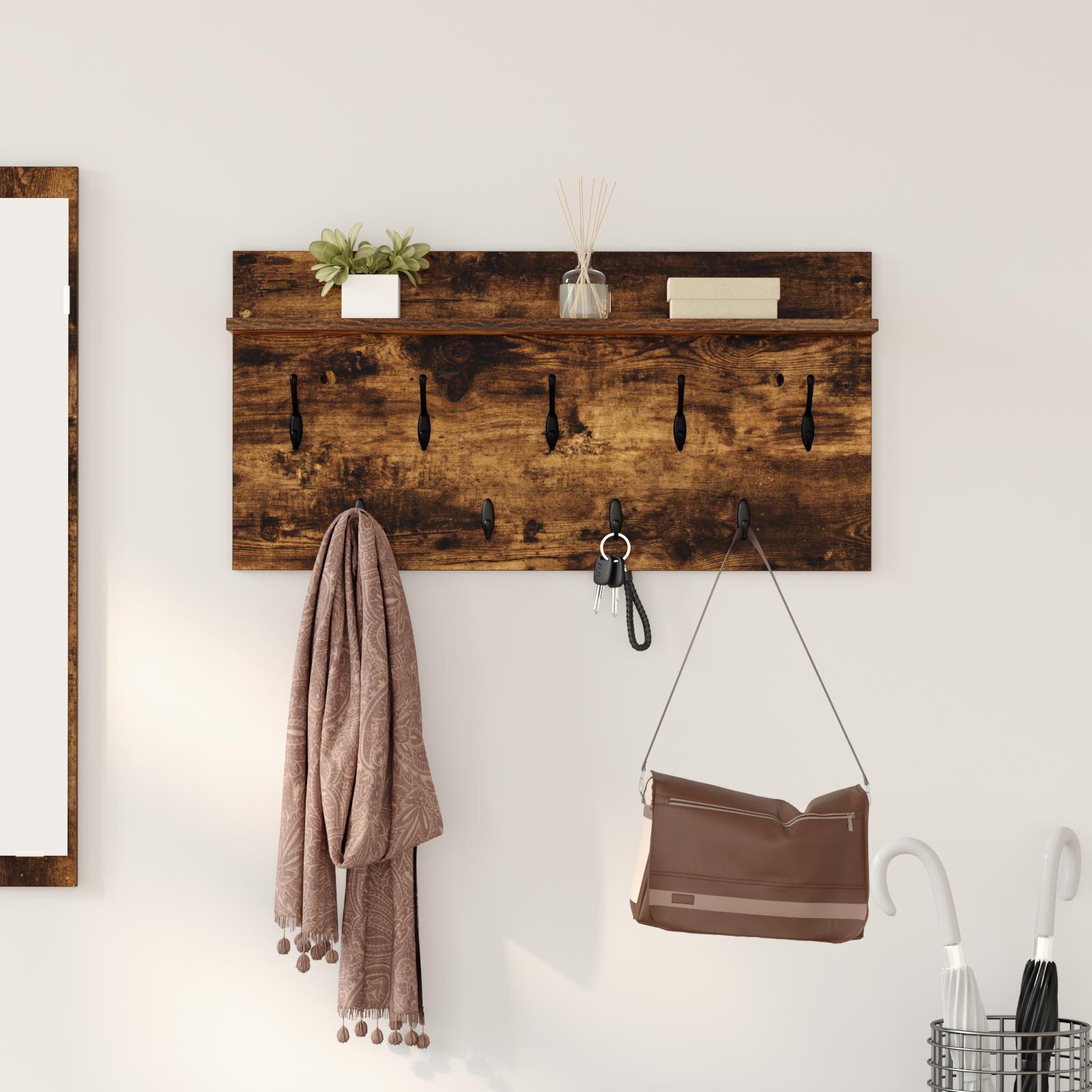 Vægmonteret Jakkeholder med hylde Røget eg 80 x 40 x 12 cm