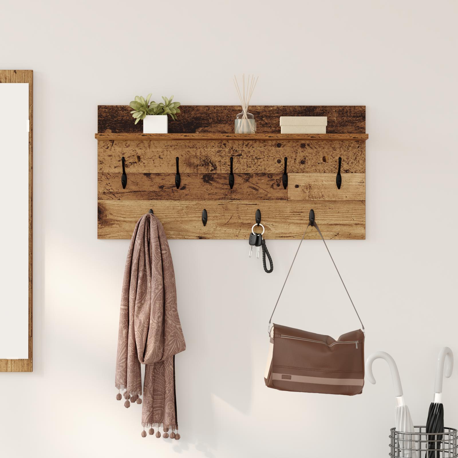 Vægmonteret Jakkeholder med hylde Gammelt træ 80 x 40 x 12 cm
