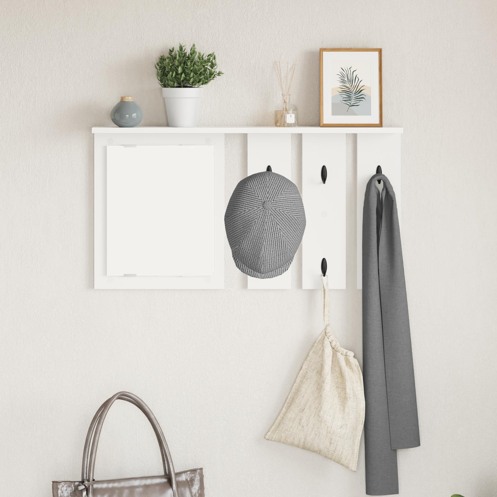 Vægmonteret jakkeholder med spejl - hvid 85 × 10 × 45 cm, konstrueret træ