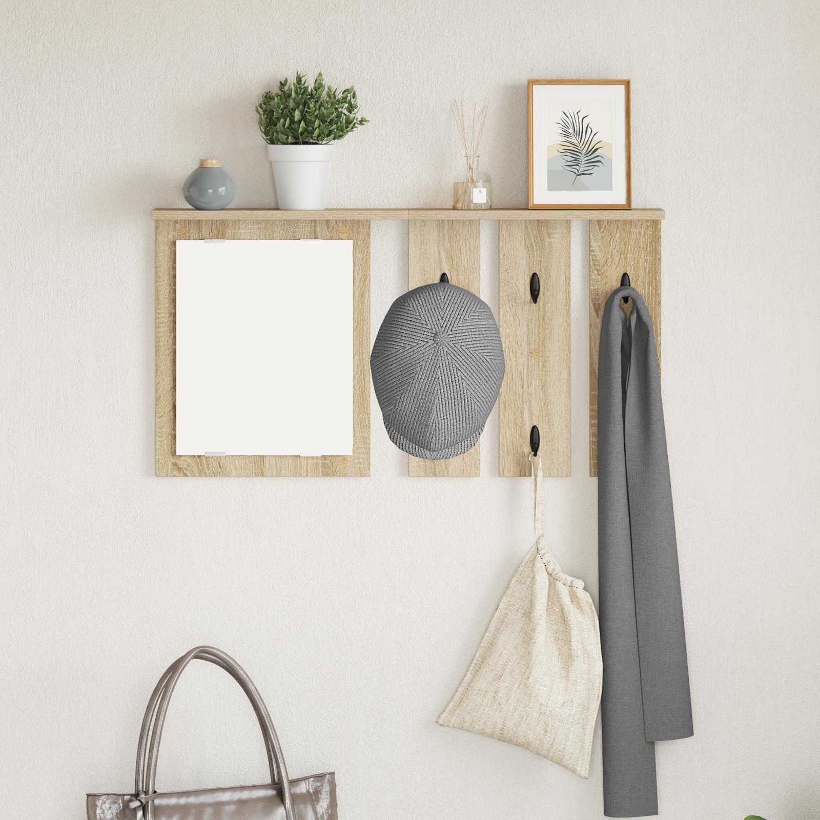 Vægmonteret jakkeholder med hylde og spejl - sonoma-eg 85 × 10 × 45 cm