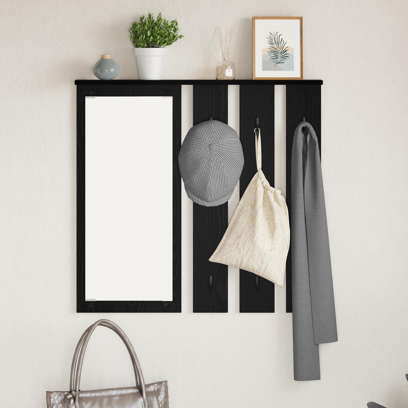 Vægmonteret Jakkeholder Sort eg 84 x 10 x 80 cm Konstrueret træ