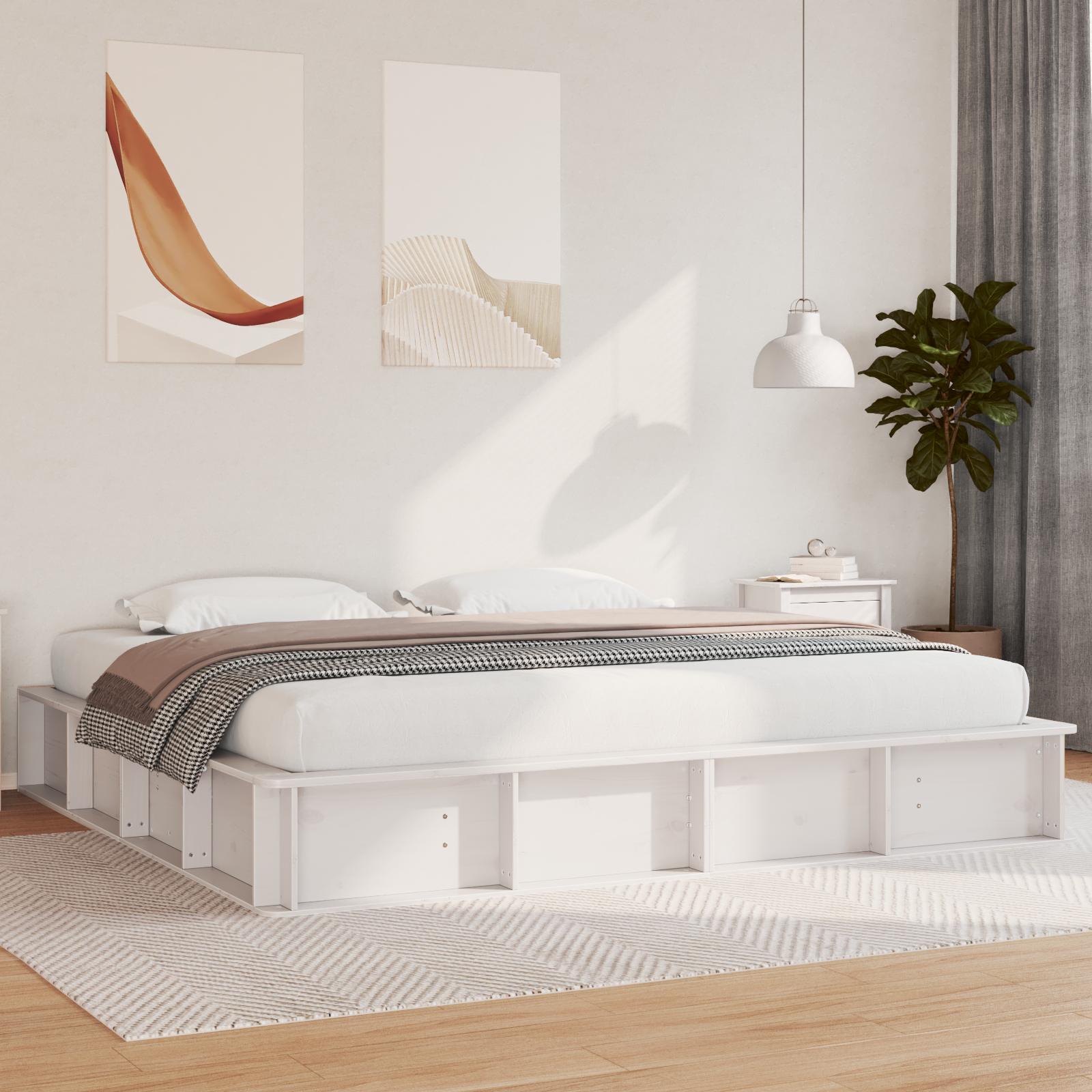 Sengestel med opbevaring Hvid 180 x 200 cm Massiv fyrretræ