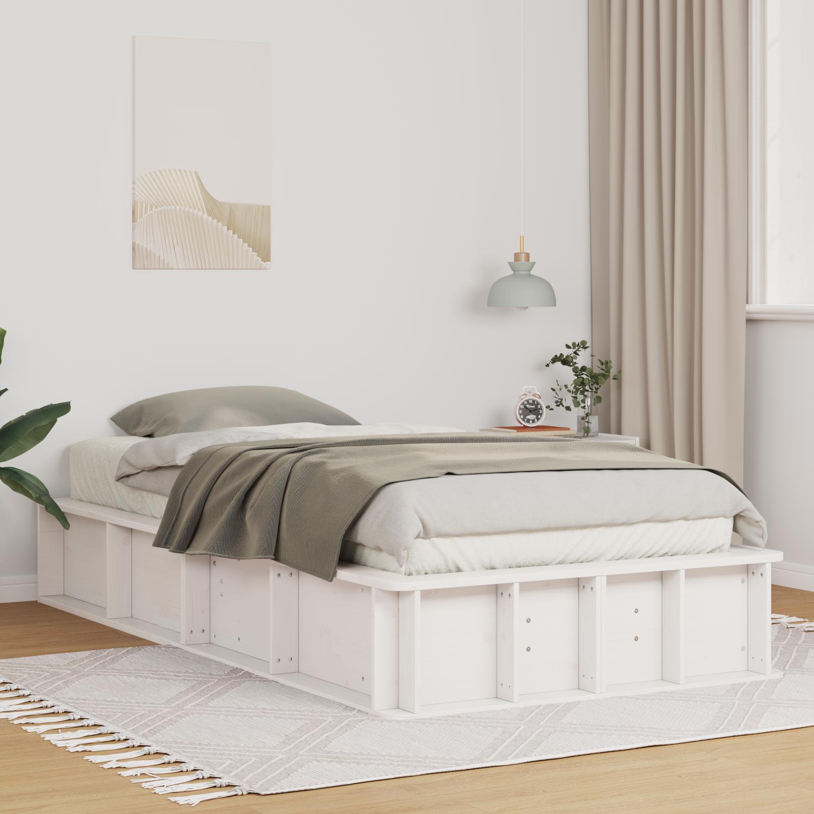 Sengestel med opbevaring Hvid 100 x 200 cm Massiv fyrretræ