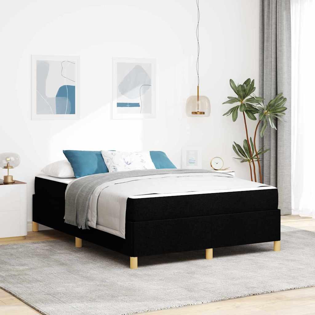 Box Spring Seng Sort Og Hvid Og Sort 140 X 200 Cm Stof