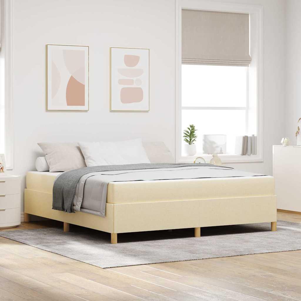 Box Spring Seng Creme Og Beige Og Hvid 180 X 200 Cm Stof