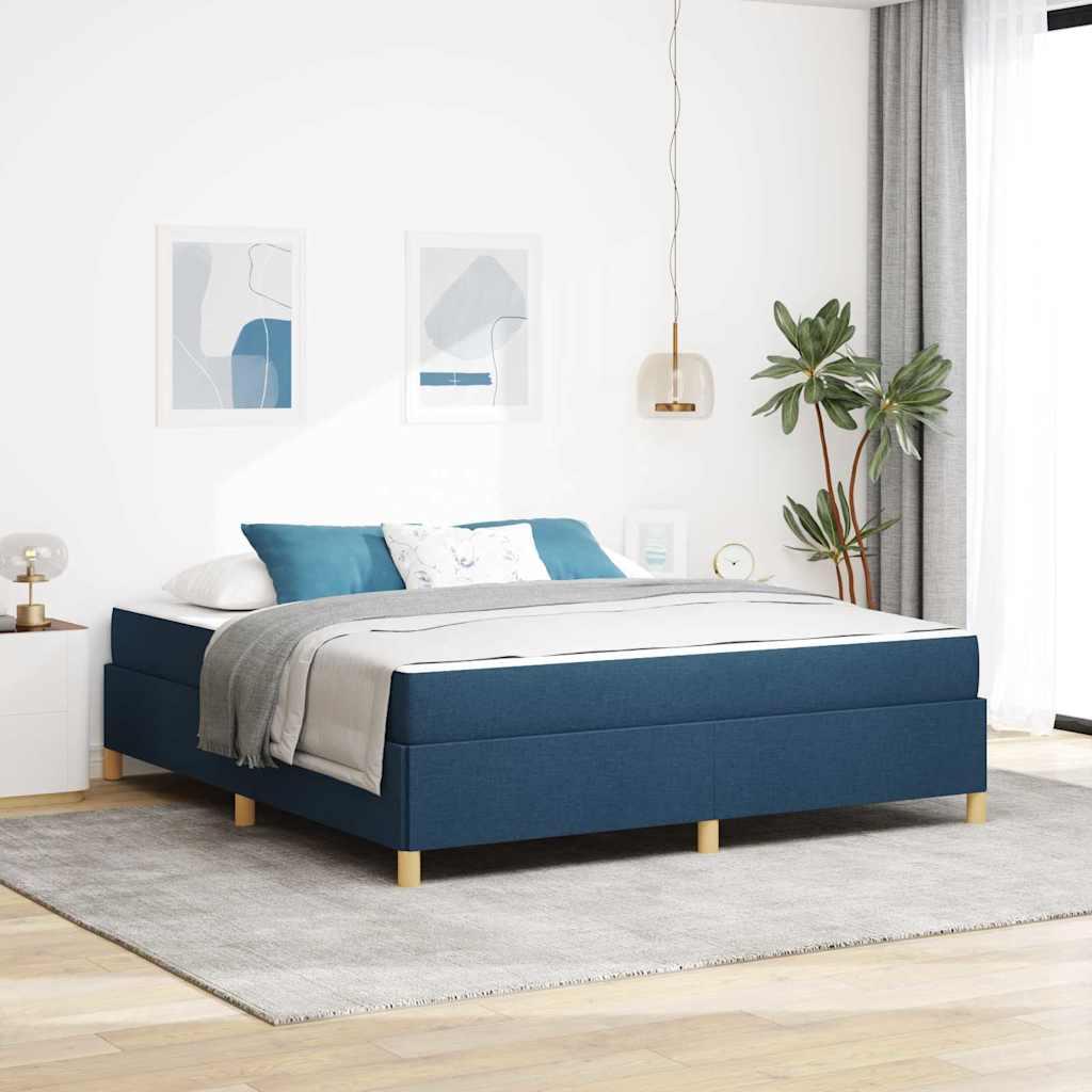 Box Spring Seng Med Madras Blå Og Hvid 180 X 200 Cm Stof