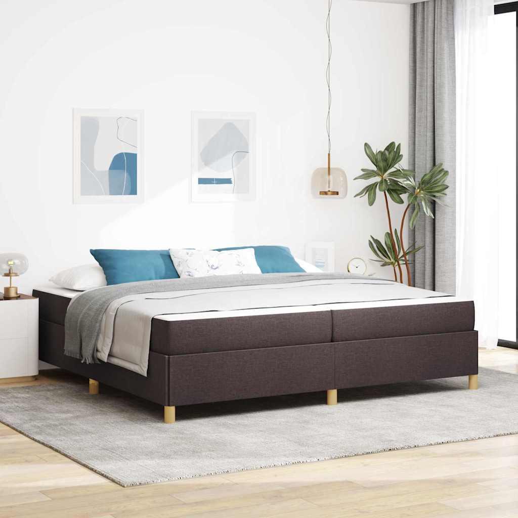 Box Spring Seng Med Madras Mørkebrun Og Hvid 200 X 200 Cm Stof
