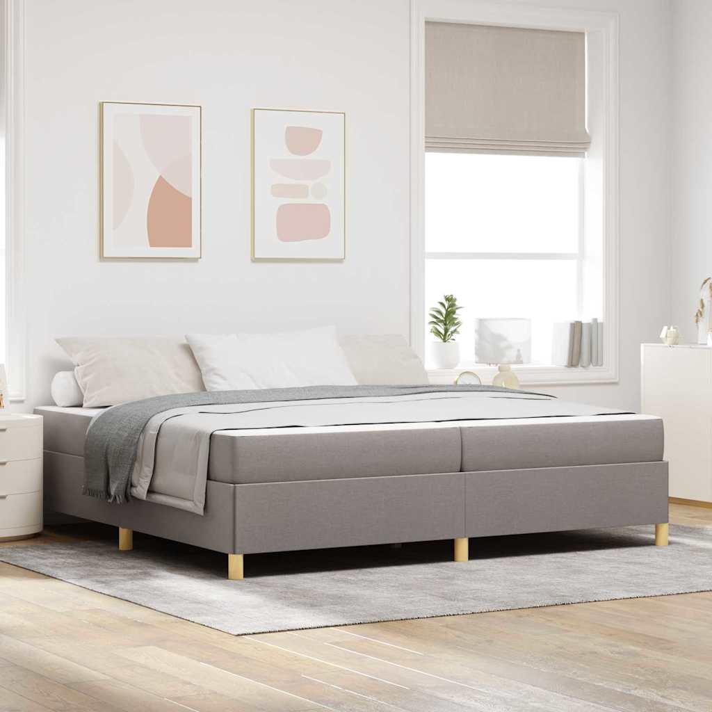Box Spring Seng Med Madras Taupe Og Hvid 200 X 200 Cm Stof