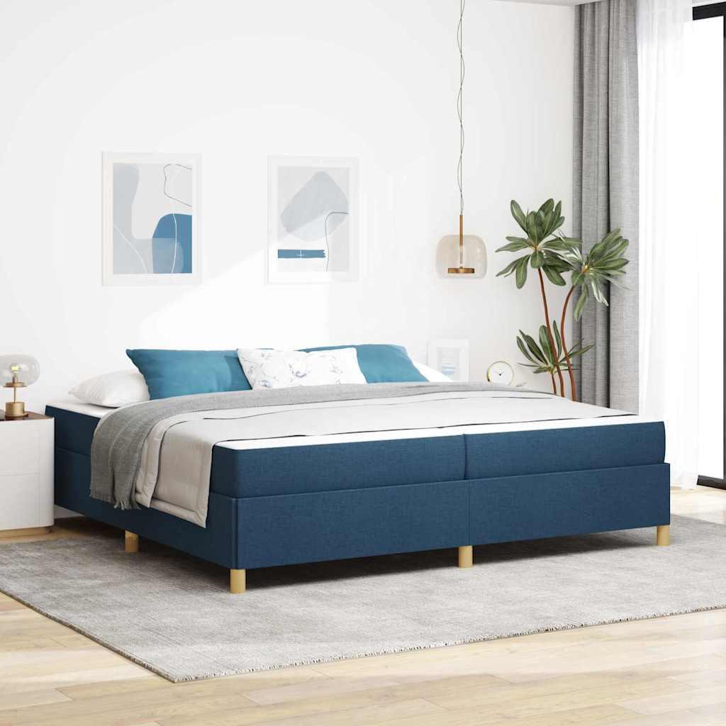 Box Spring Seng Blå Og Mørkeblå Og Hvid 200 X 200 Cm Stof