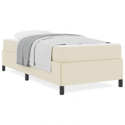 Sengestel med madras - creme stof 90 x 200 cm