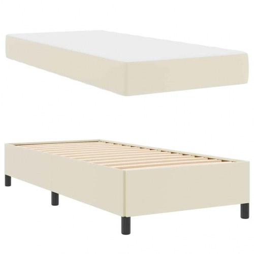 Sengestel med madras - creme stof 90 x 200 cm