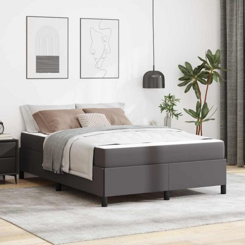 Sengestel med madras - grå stof 140 × 190 cm
