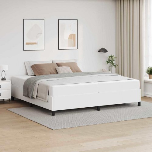 Sengestel med madras - hvid stof, 200 × 200 cm