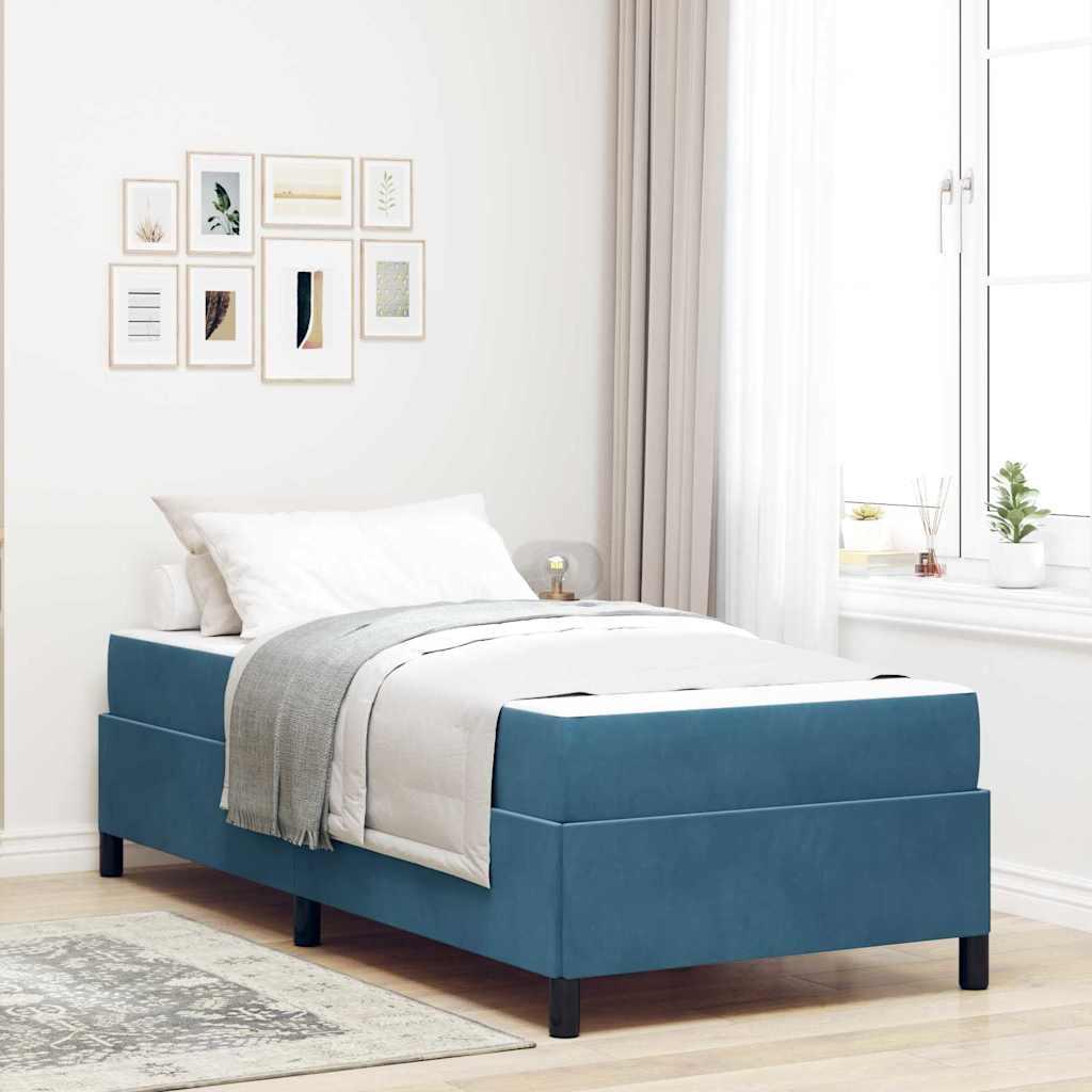 Sengestel Med Madras Mørkeblå Og Hvid 90 X 190 Cm Fløjl