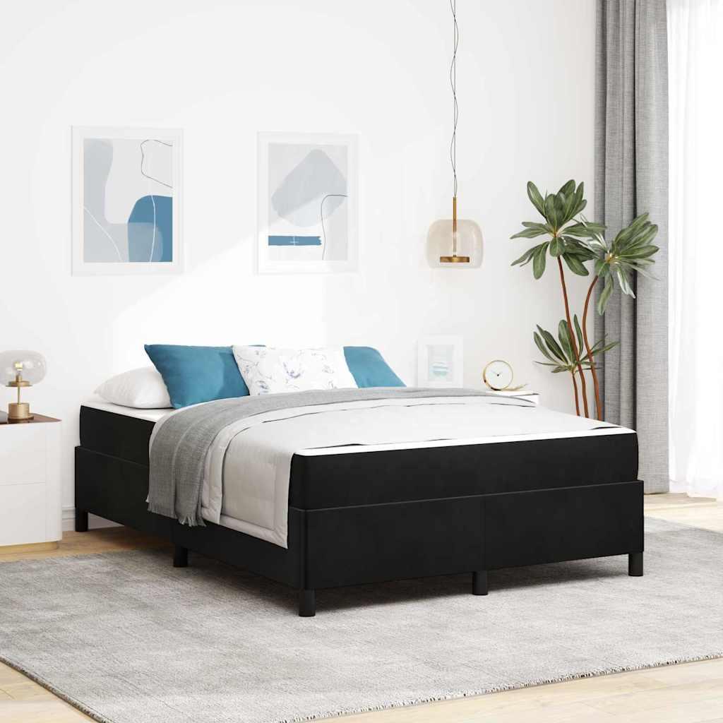 Sengestel Med Madras Sort Og Hvid Og Sort 140 X 190 Cm Fløjl