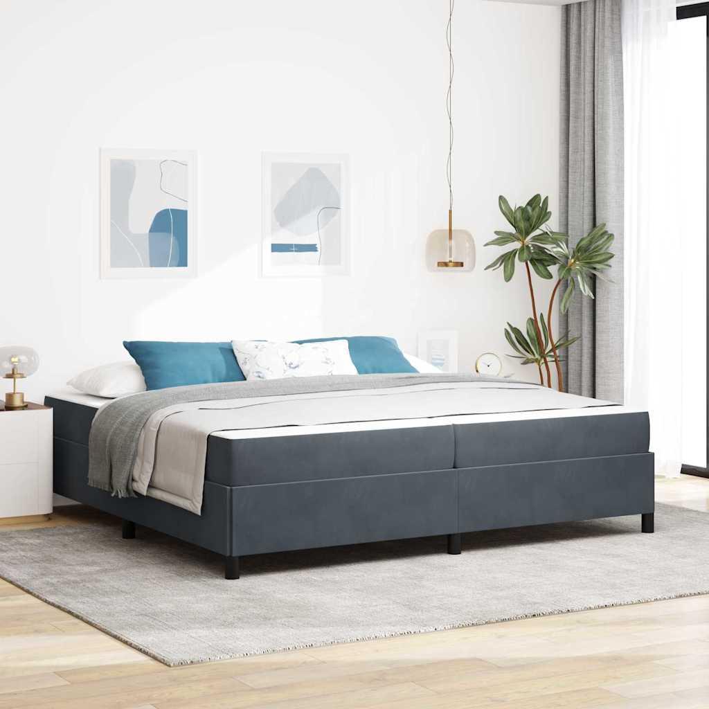 Sengestel Med Madras Mørk Grå Og Grå Og Hvid 200 X 200 Cm Fløjl