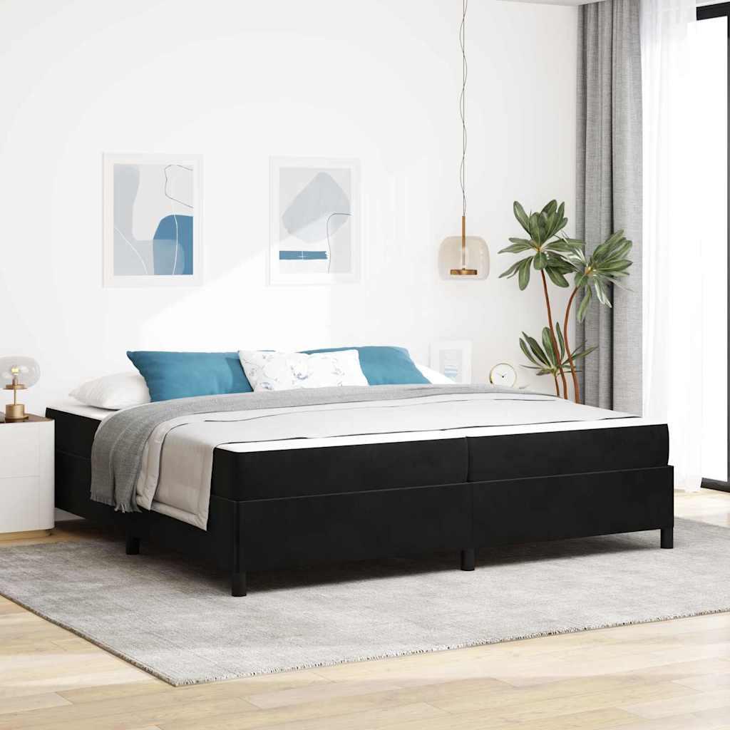 Sengestel Med Madras Sort Og Hvid Og Sort 200 X 200 Cm Fløjl