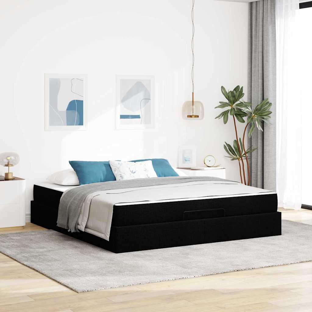 Sengestel Med Madras Lysegrå 90 X 190 Cm Stof - Sort / 180 x 200 cm