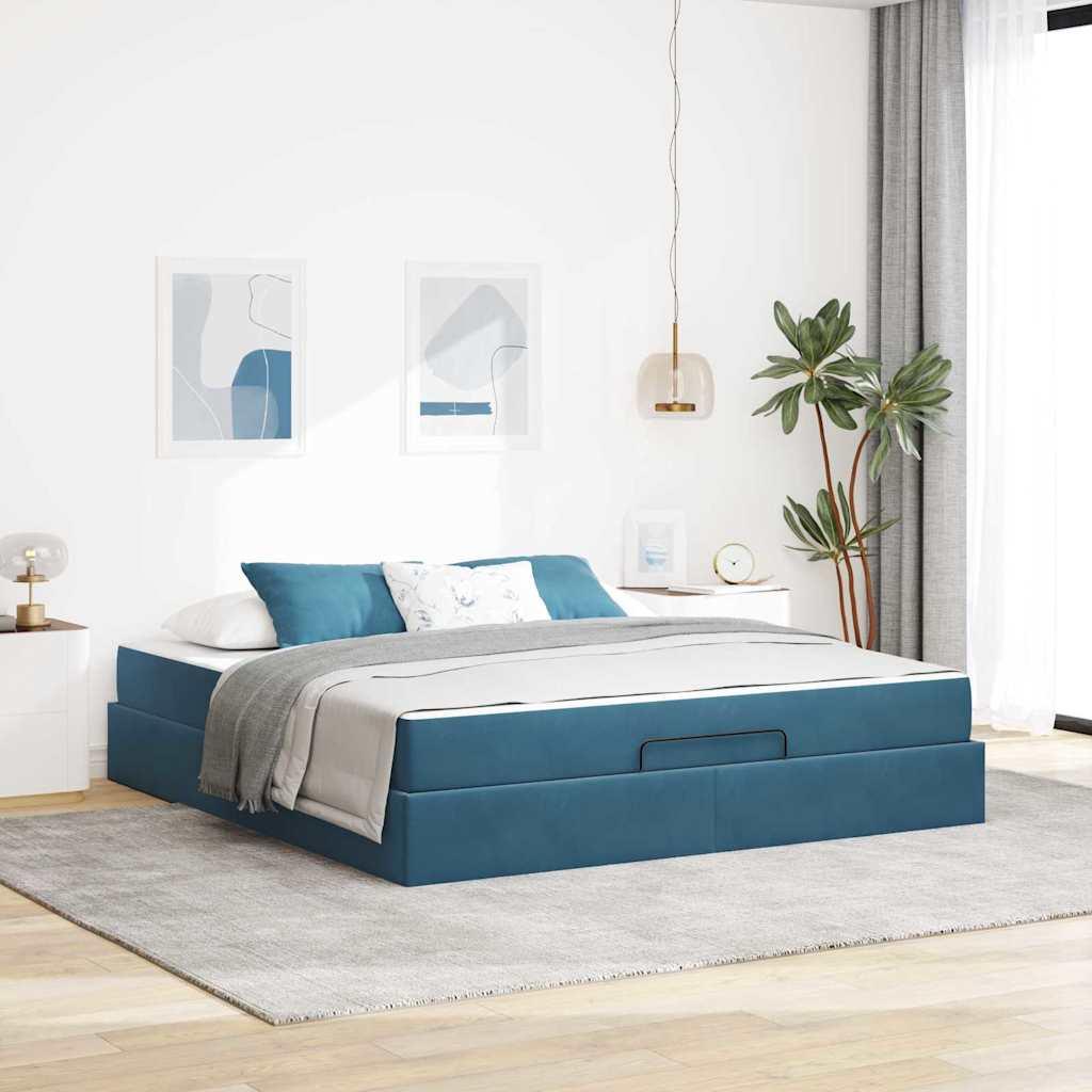 Sengeramme med madras med madras 2 stk Blå Fløjl