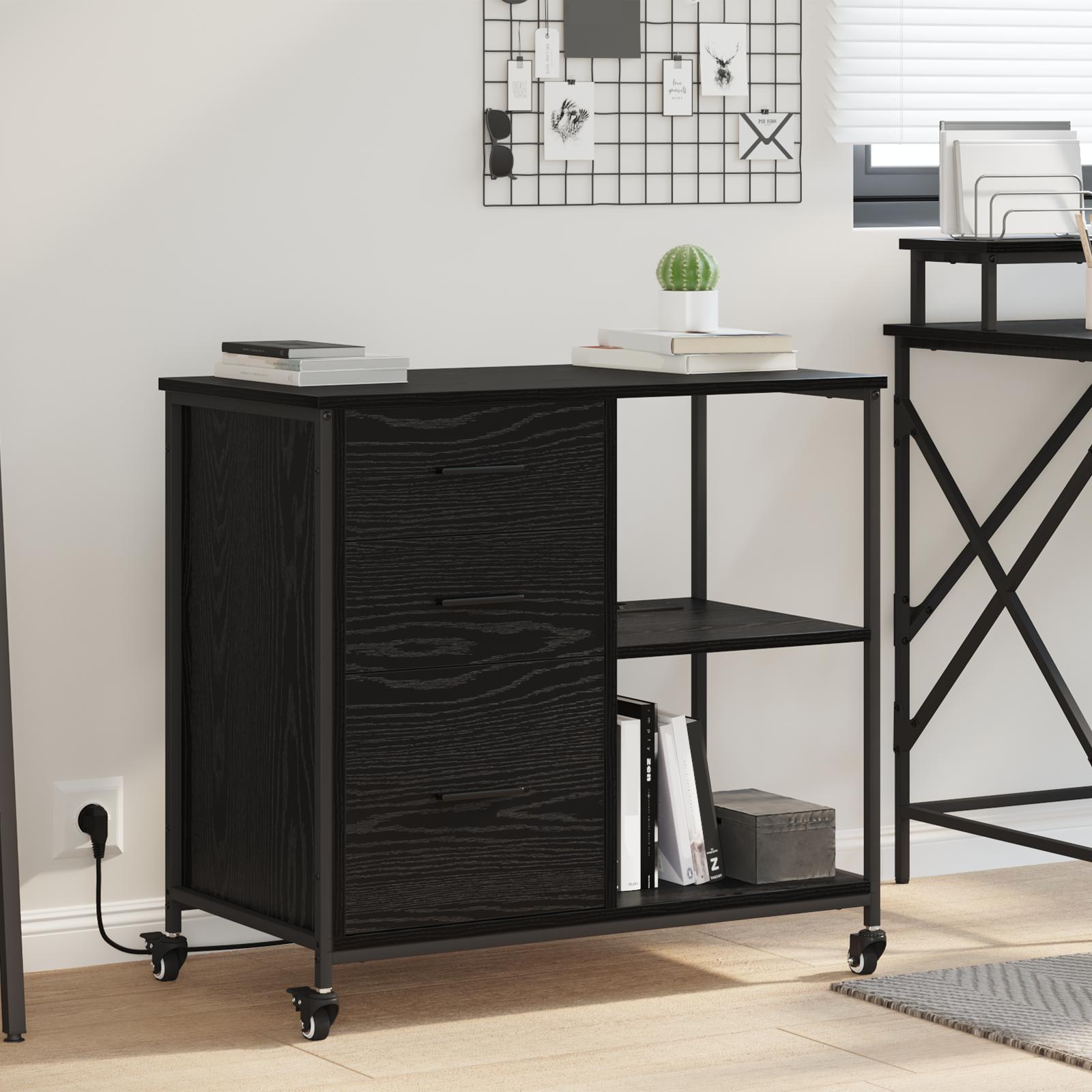 Kontorskab med hjul Sort eg 76 x 41 x 72 cm Konstrueret træ
