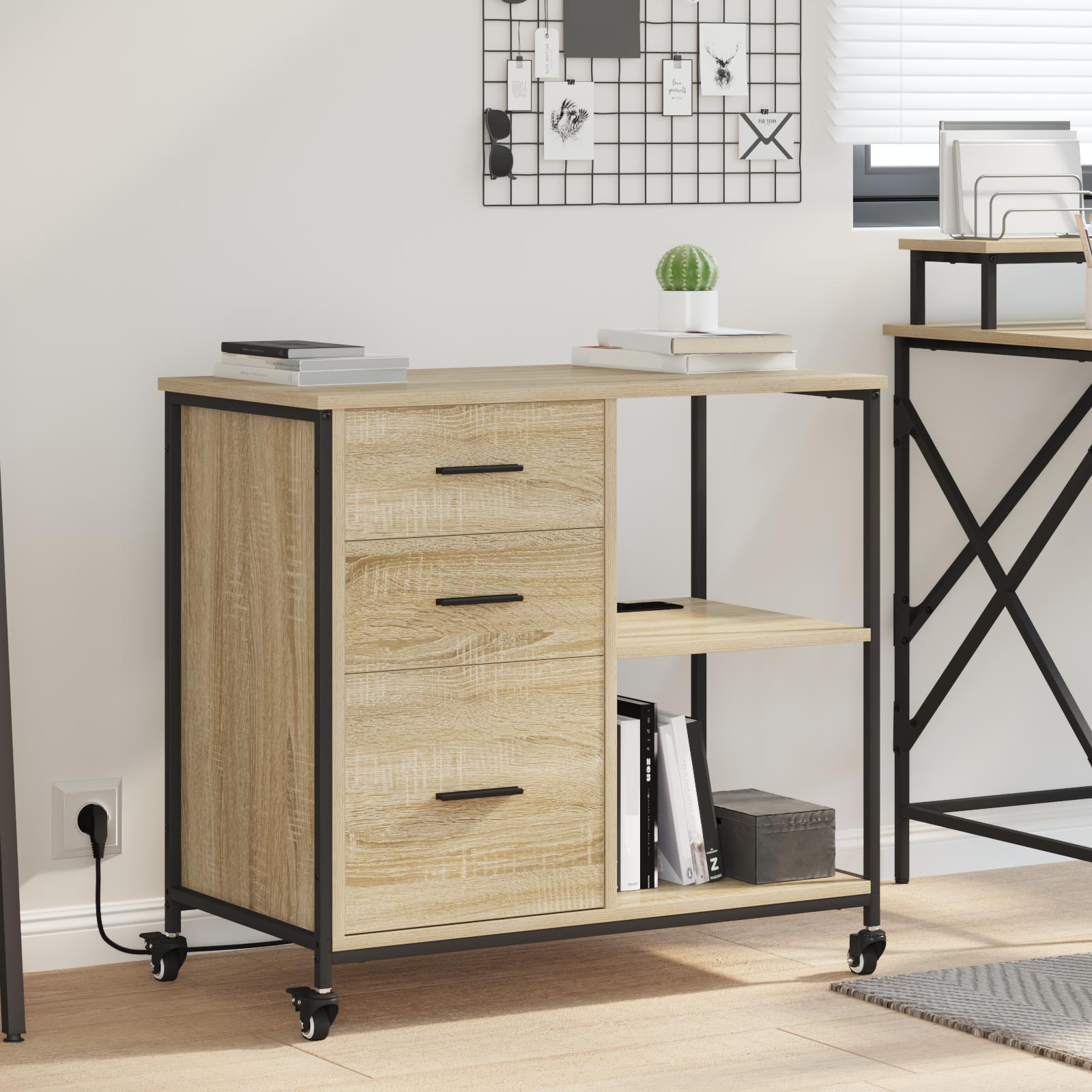 Kontorskab med hjul Sonoma-eg 76 x 41 x 72 cm Konstrueret træ