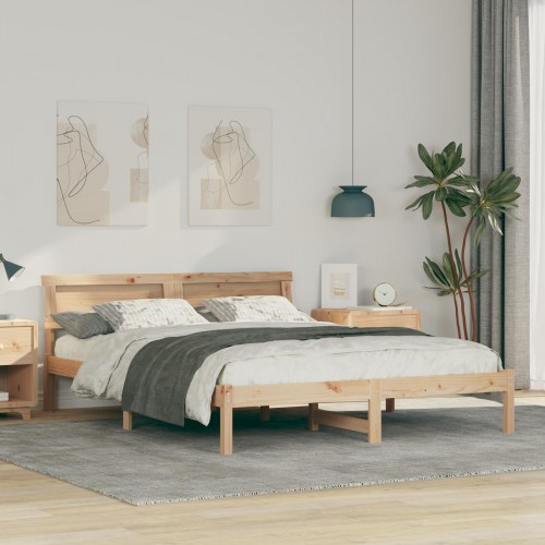 Sengestel med hovedgærde brun 160 x 200 cm i massivt fyrretræ