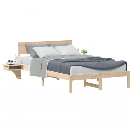 Sengestel med hovedgærde brun 135 x 190 cm - massiv fyrretræ