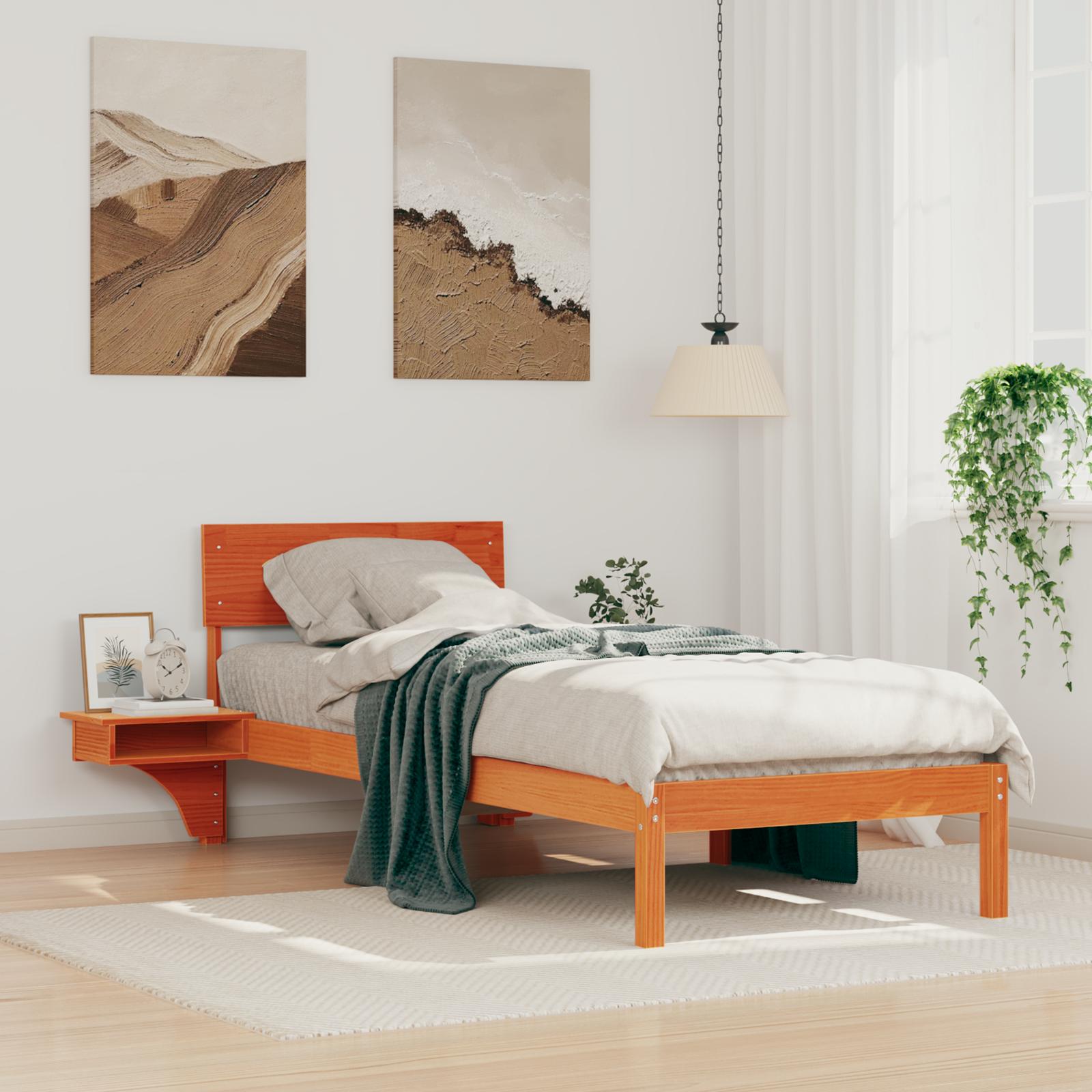 Sengestel med hovedgærde - voks brun 75 × 190 cm i massiv fyrretræ