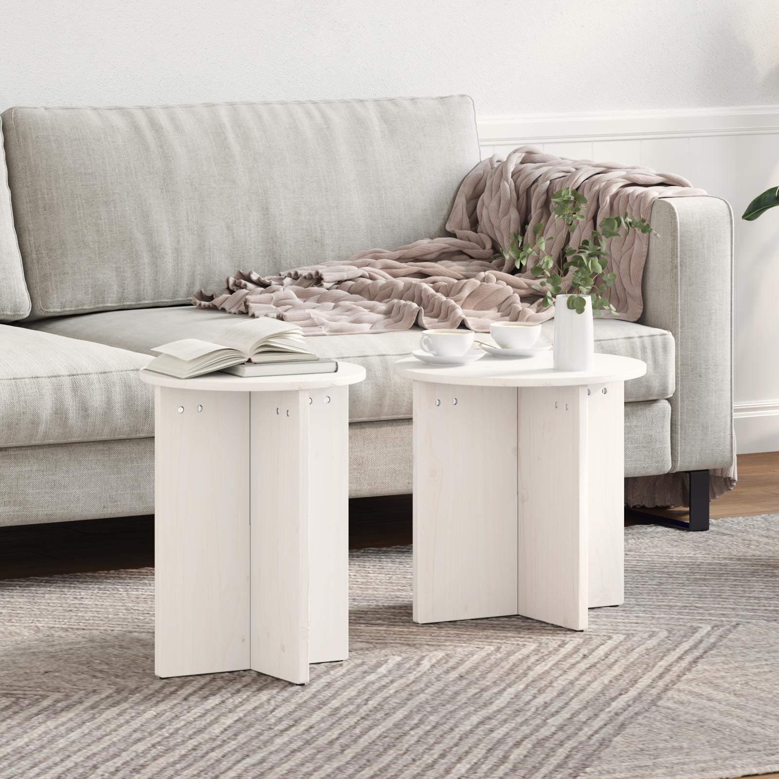 Sofabord 2 stk Hvid 41,5 x 41,5 x 41 cm Massivt fyrretræ