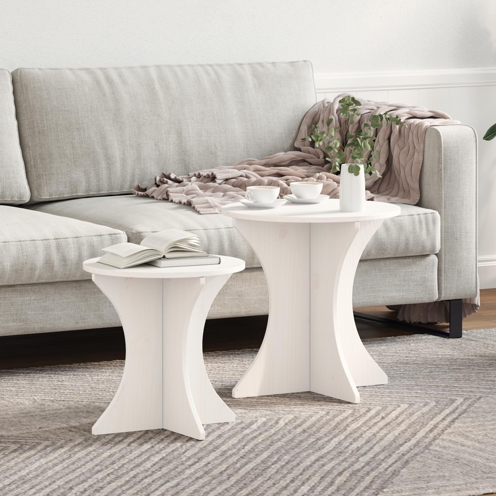 Sofabord 2 stk Hvid 46 x 46 x 47 cm Massivt fyrretræ
