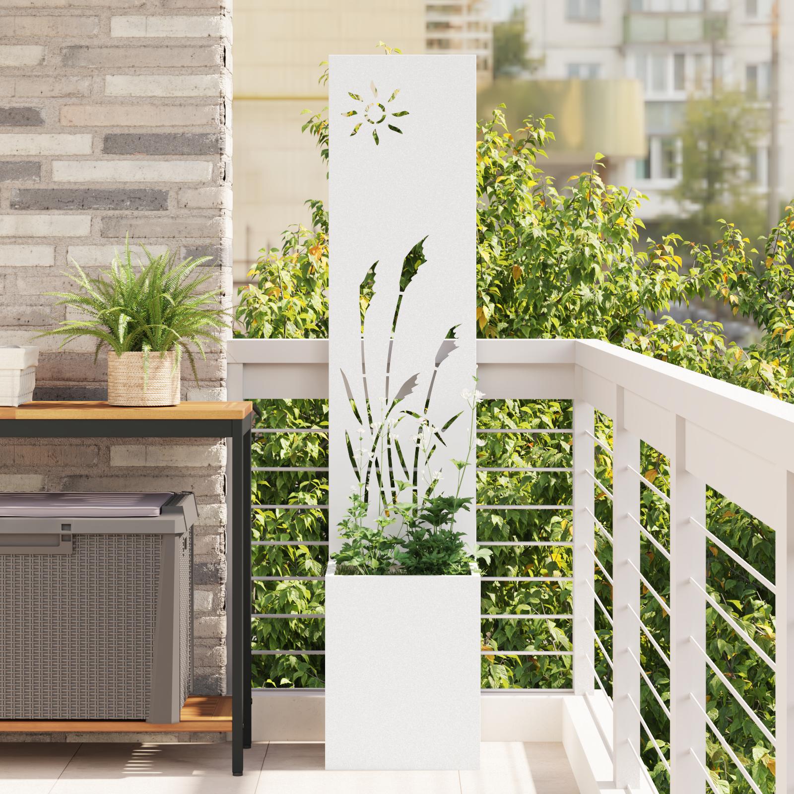 Have Privatliv Skærm Fretwork 32 X 140 Cm Koldvalset Stål - Hvid / Rør