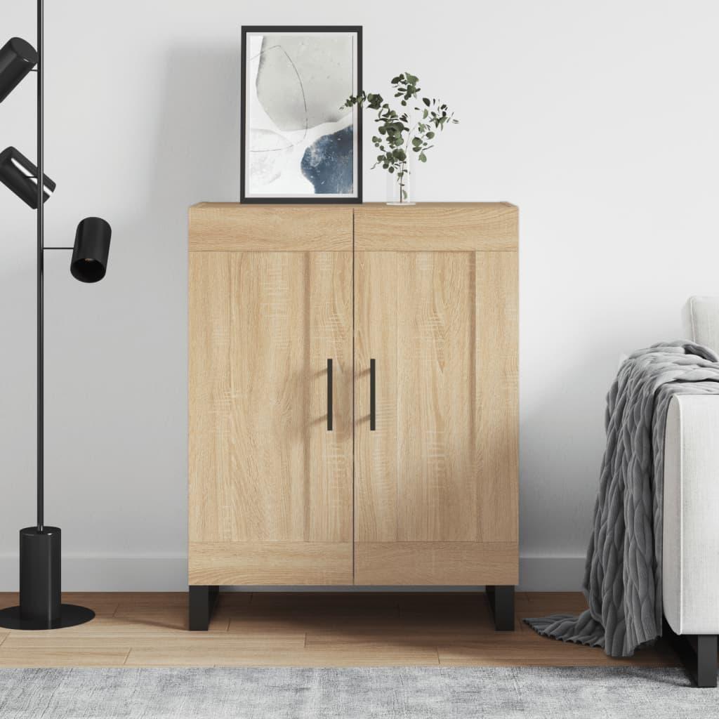 Skænk 69,5X34X90 Cm Konstrueret Træ Hvid Højglans - Sonoma-eg