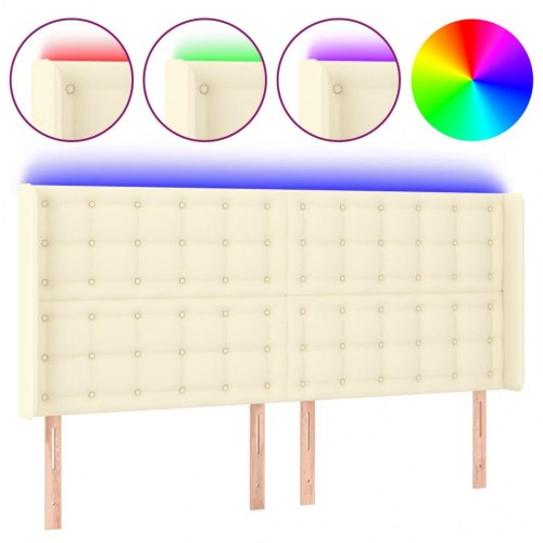Sengegavl med LED-lys 183 x 16 x 118/128 cm - cremefarvet