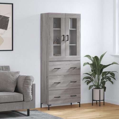 Højskab/skænk 69,5×34×180 cm i konstrueret træ - grå sonoma-eg