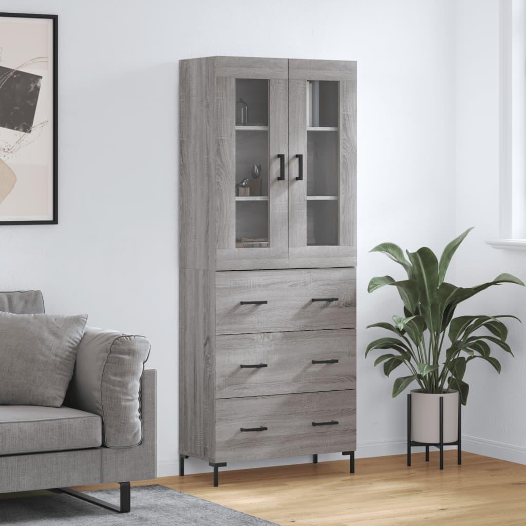 Højskab 69,5X34X180 Cm Konstrueret Træ - Grå sonoma-eg / 3 skuffer