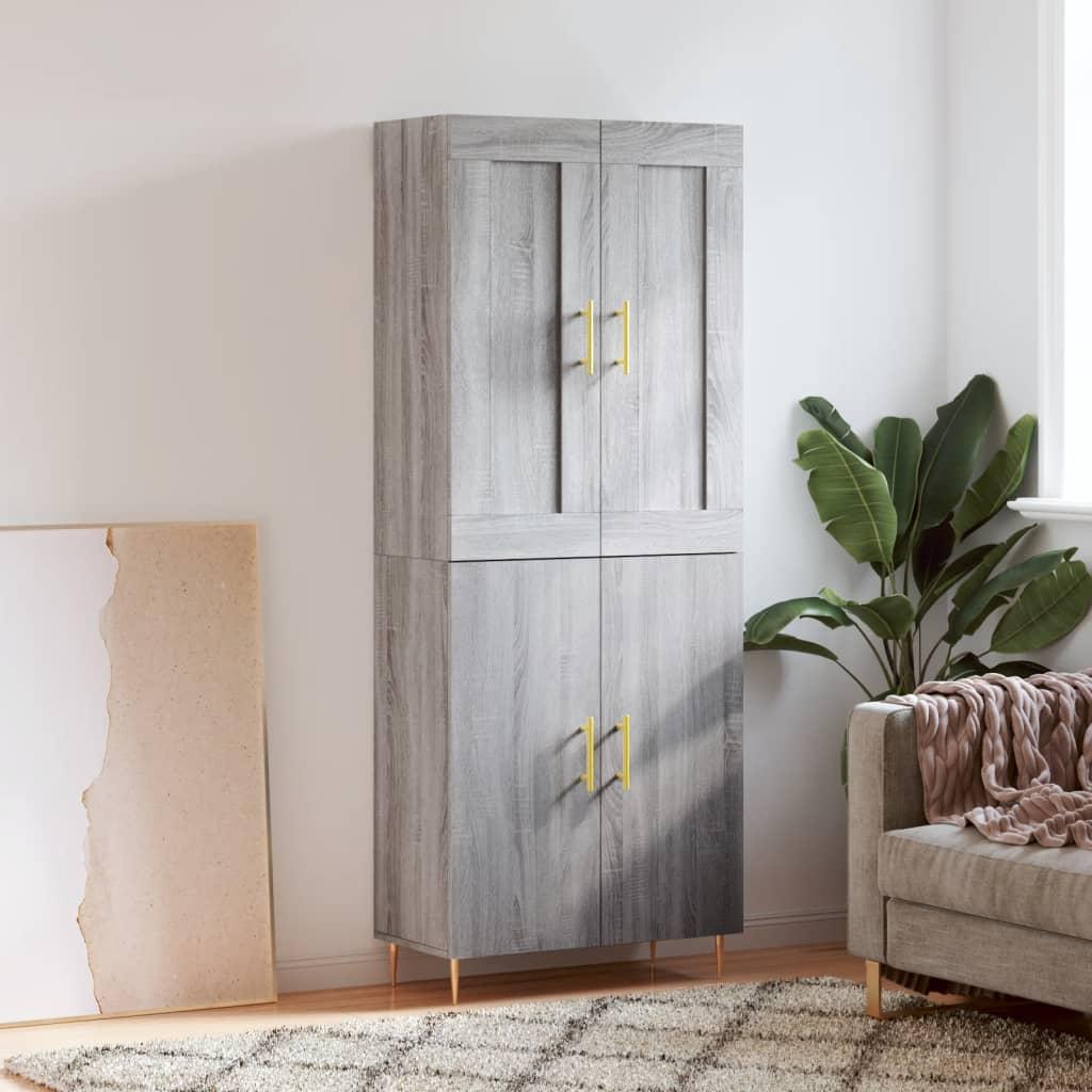 vidaXL højskab 69,5x34x180 cm konstrueret træ grå sonoma-eg