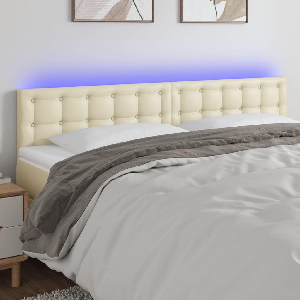 Sengegavl med LED-lys 180x5x78/88 cm kunstlæder cremefarvet